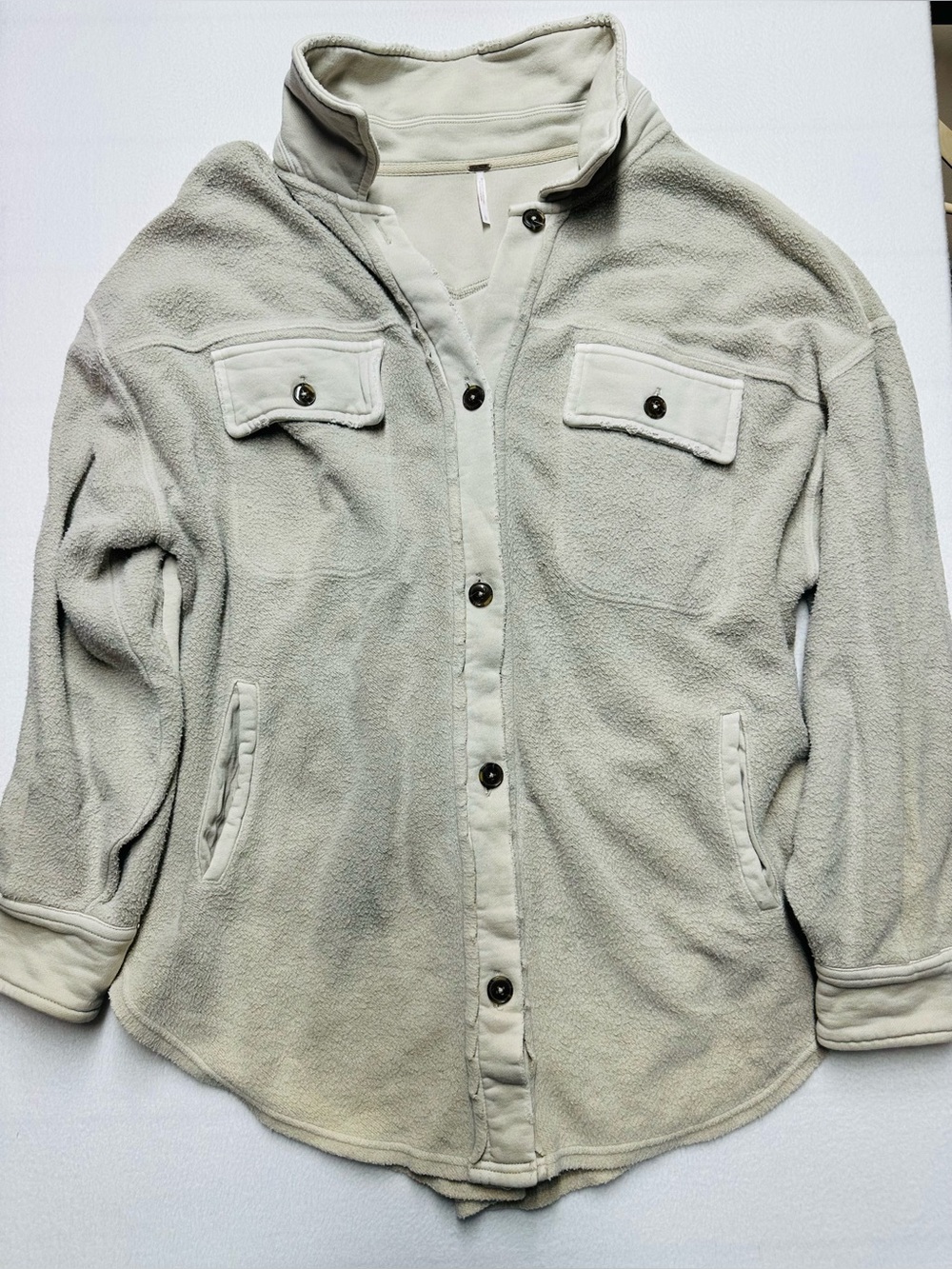 Free People Cream Button-Front Fleece Shacket